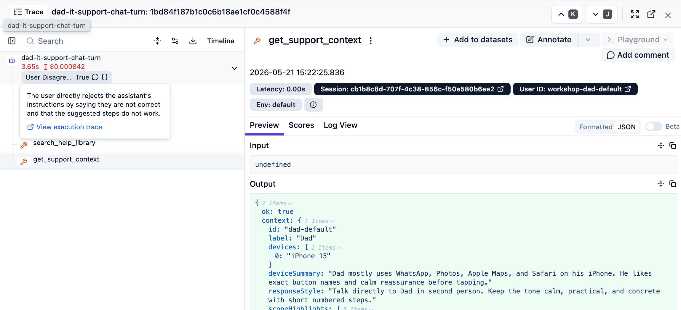 User disagrees Example